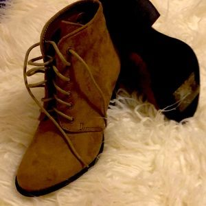 faux suede neutral lace up 2” booties